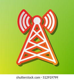 Antenna sign illustration. Contrast icon with reddish stroke on green backgound.