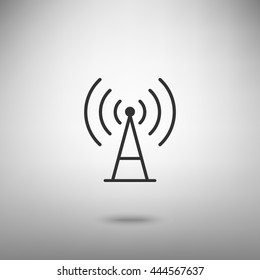 Antenna sign illustration. Dark gray icon with shadow on floor.