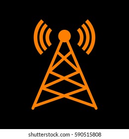Antenna sign illustration. Orange icon on black background.