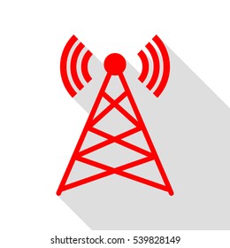 Antenna sign illustration. Red icon with flat style shadow path.