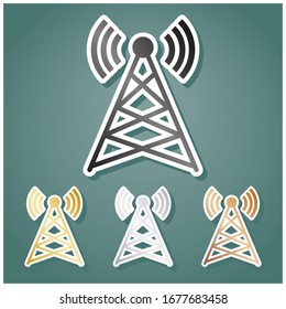 Antenna sign illustration. Set of metallic Icons with gray, gold, silver and bronze gradient with white contour and shadow at viridan background. Illustration.