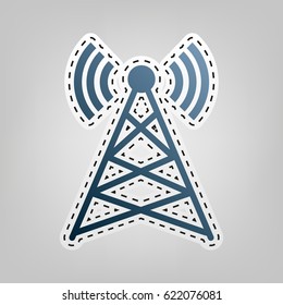Antenna sign illustration. Vector. Blue icon with outline for cutting out at gray background.