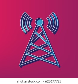 Antenna sign illustration. Vector. Blue 3d printed icon on magenta background.