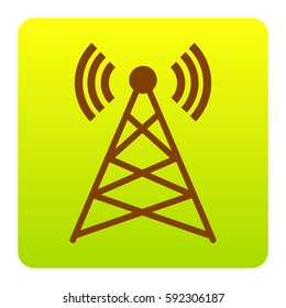 Antenna sign illustration. Vector. Brown icon at green-yellow gradient square with rounded corners on white background. Isolated.