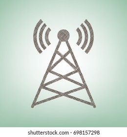 Antenna sign illustration. Vector. Brown flax icon on green background with light spot at the center.