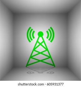 Antenna sign illustration. Vector. Green icon with shadow in the room.