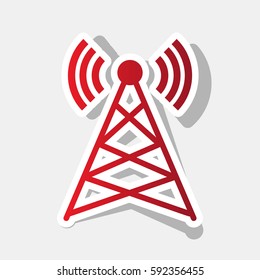 Antenna sign illustration. Vector. New year reddish icon with outside stroke and gray shadow on light gray background.