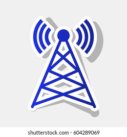 Antenna sign illustration. Vector. New year bluish icon with outside stroke and gray shadow on light gray background.
