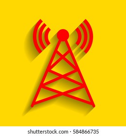 Antenna sign illustration. Vector. Red icon with soft shadow on golden background.