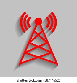 Antenna sign illustration. Vector. Red icon with soft shadow on gray background.