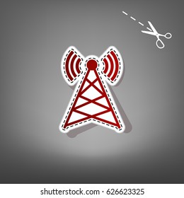 Antenna sign illustration. Vector. Red icon with for applique from paper with shadow on gray background with scissors.