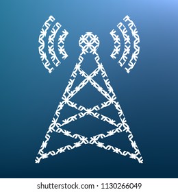 Antenna sign illustration. Vector. White textured icon at lapis lazuli gradient background.