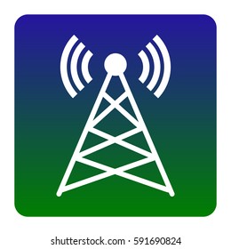 Antenna sign illustration. Vector. White icon at green-blue gradient square with rounded corners on white background. Isolated.