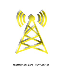 Antenna sign illustration. Vector. Yellow icon with square pattern duplicate at white background. Isolated.