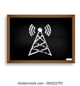 Antenna Sign Illustration. White Chalk Icon On Black School Boar