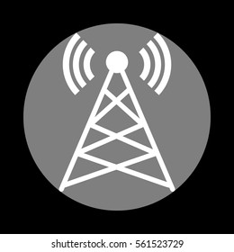 Antenna sign illustration. White icon in gray circle at black background. Circumscribed circle. Circumcircle.