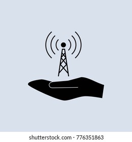 antenna sign on the hand icon, wireless sygnal vector illustration