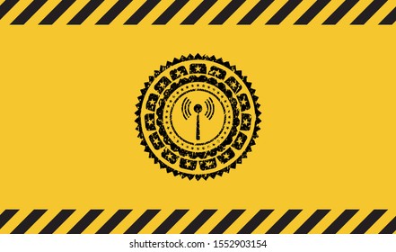 antenna signal icon black grunge emblem with yellow background. Vector Illustration. Detailed.