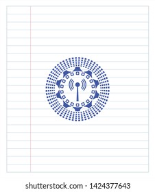 antenna signal icon blue ink pen emblem. Vector Illustration. Detailed.