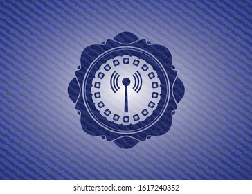 antenna signal icon with denim texture