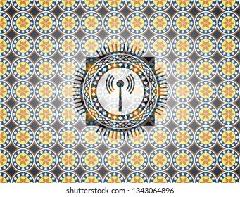 antenna signal icon inside arabesque emblem. arabic decoration.