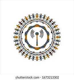 icono de señal de antena dentro del fondo de la placa arabesca. decoración árabe.