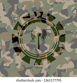 antenna signal icon inside camouflage emblem