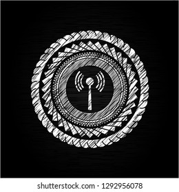 antenna signal icon inside chalk emblem