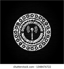 antenna signal icon inside chalk emblem