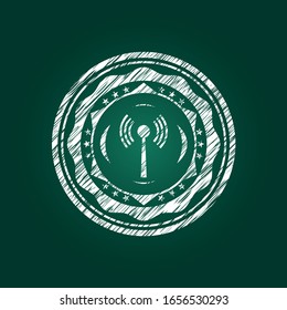antenna signal icon inside chalkboard emblem