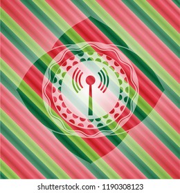 antenna signal icon inside christmas style badge..
