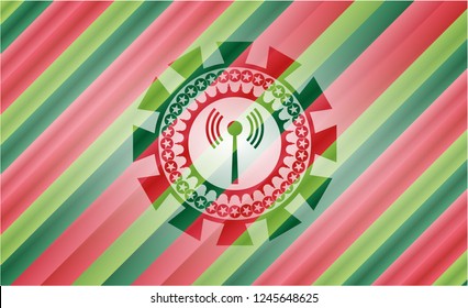 antenna signal icon inside christmas colors emblem.