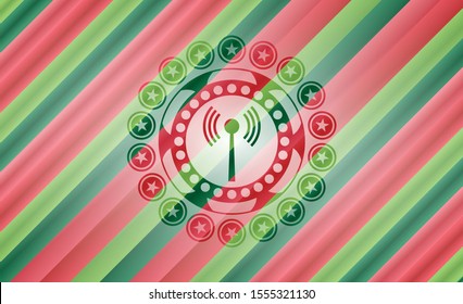 antenna signal icon inside christmas style emblem.