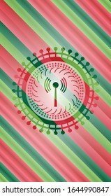 antenna signal icon inside christmas colors emblem.