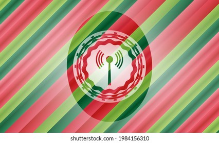 antenna signal icon inside christmas colors style emblem. 
