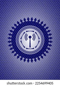 antenna signal icon inside emblem with jean high quality background. 