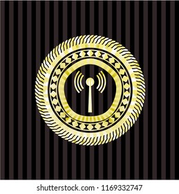 antenna signal icon inside golden emblem