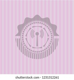 antenna signal icon inside pink emblem. Vintage.