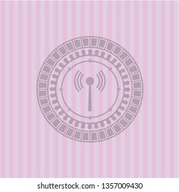 antenna signal icon inside pink emblem. Vintage.