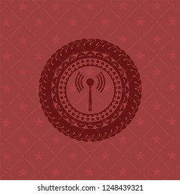 antenna signal icon inside realistic red emblem