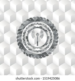 antenna signal icon inside realistic grey emblem with cube white background