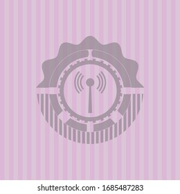 antenna signal icon inside realistic pink emblem