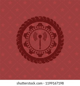 antenna signal icon inside red emblem. Retro