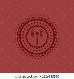 antenna signal icon inside red emblem. Vintage.