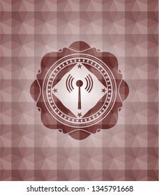 antenna signal icon inside red badge with geometric pattern background. Seamless.