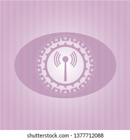 antenna signal icon inside retro pink emblem