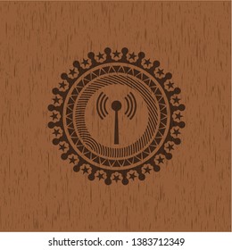 antenna signal icon inside retro wooden emblem