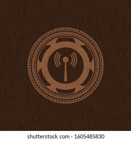 antenna signal icon inside retro style wood emblem