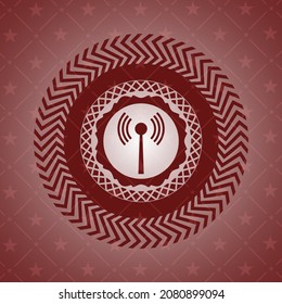 antenna signal icon inside retro style red emblem. 