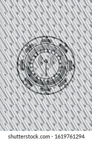 antenna signal icon inside shiny silver emblem. Scales pattern. Vector Illustration. Detailed.